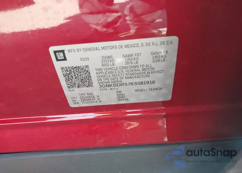 2019 Chevrolet Blazer из США, поврежденный, VIN 3GNKBDRS7KS581918